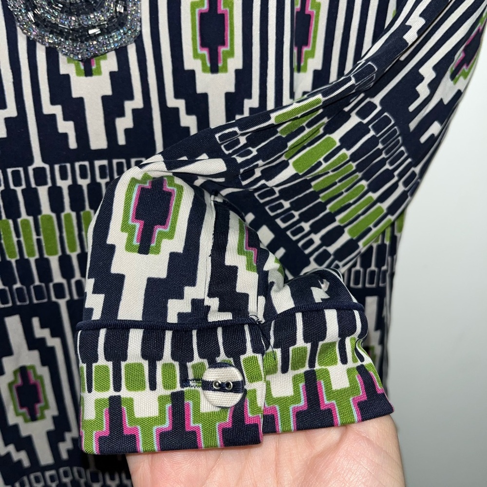 Tory Burch Silk Beaded Geometric Tunic Blouse Women’s Size Small - Picture 5 of 7